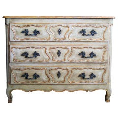 An Elegant French Louis XV Style Celadon Painted 3-Drawer Chest