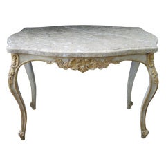 Vintage A Danish Rococo Style Ivory Painted & Parcel Gilt Table with Marble Top