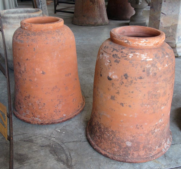 A Unique Pair of English Bell-Form Terra Cotta Rhubarb Forcers