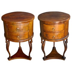 A Pair of Italian Neoclassical Walnut Circular Bedside Cabinets