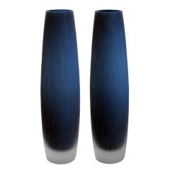 An Elegantly Shaped Pair of Swedish Midnight-Blue Vases