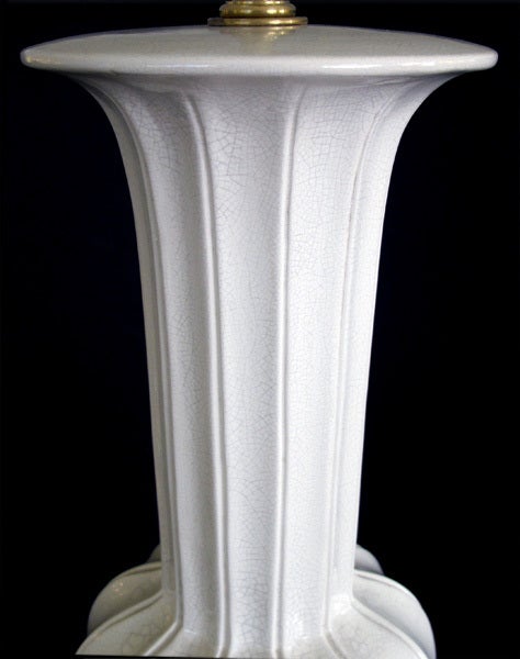 Tall Pair of Italian  Baluster-Form White Porcelain Ribbed Lamps