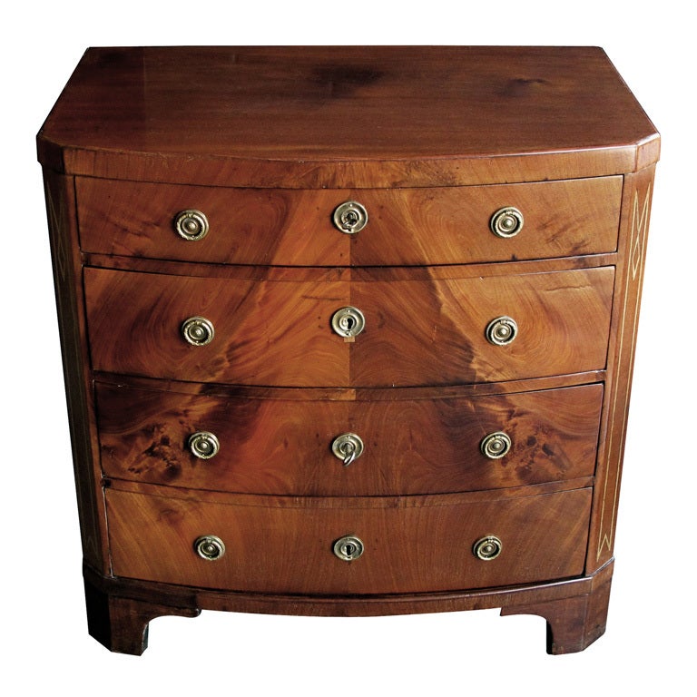 A Danish Empire Mahogany Bow Front Chest w/Inlaid Canted Corners
