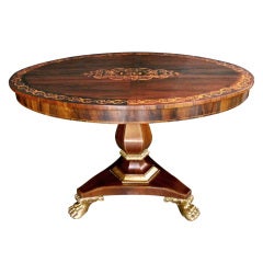 Antique A Danish Late Empire Brazilian Rosewood Oval Tripod Center Table