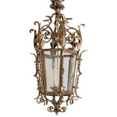 Shapely Venetian Rococo Style Gilt Wrought Iron 4-Light Lantern