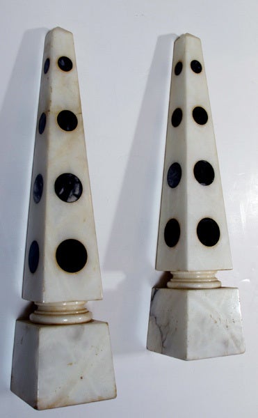 A Handsome Pair of Italian Mid-Century Carrera Marble Obelisks