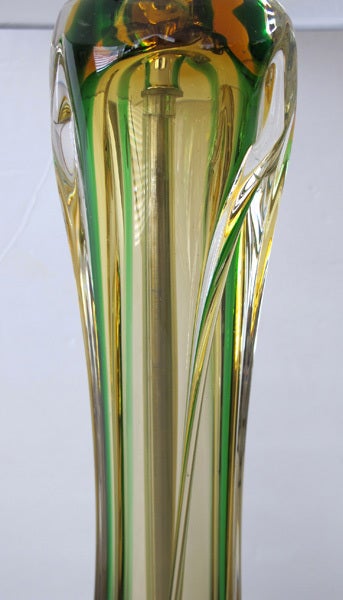 Pair of Murano Lamps of Swirling Butterscotch Encased Glass 3