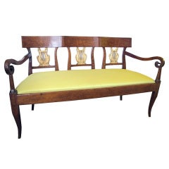 An Elegant Italian Neoclassical Inlaid Walnut Open-Back Settee