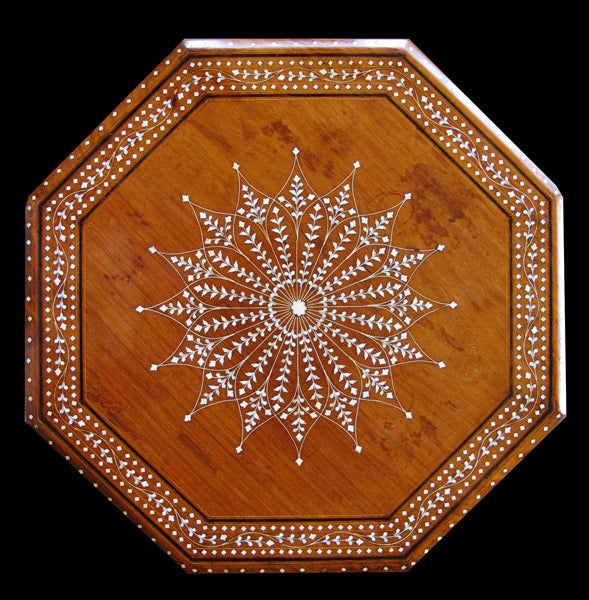 Finely Decorated Anglo-Indian Octagonal Traveling Table w/Inlay
