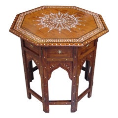 Finely Decorated Anglo-Indian Octagonal Traveling Table w/Inlay