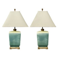 A Well-Executed Pair of American Celadon Glazed Lamps by Manker