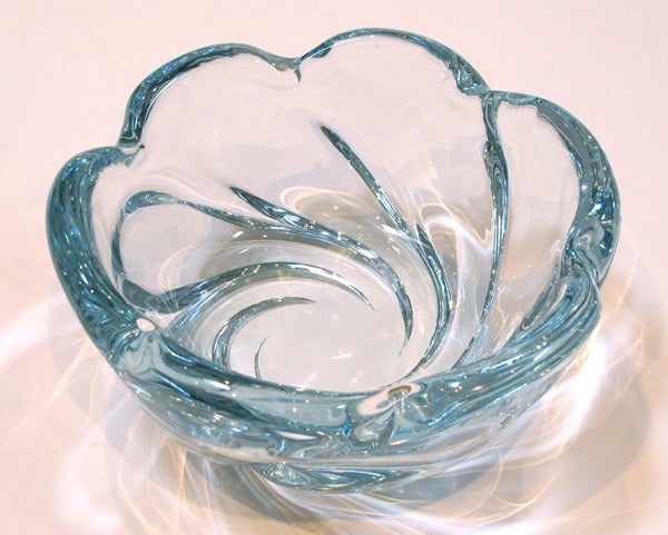 A Swedish Orrefors Aqua Crystal Lobed Bowl; by Edvin Ohstrom In Excellent Condition In San Francisco, CA