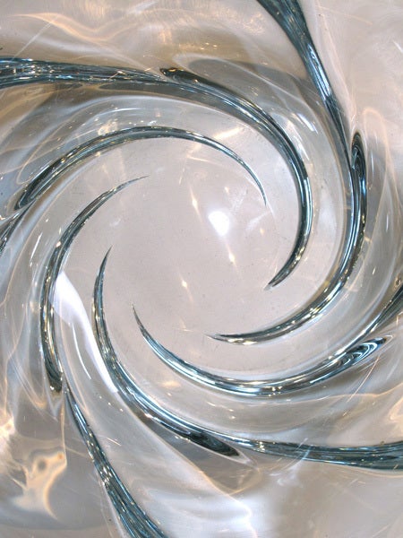 A Swedish Orrefors Aqua Crystal Lobed Bowl; by Edvin Ohstrom 1