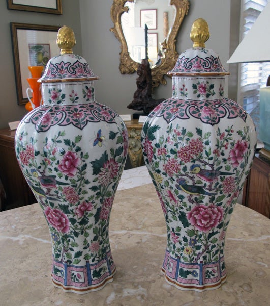 Elegant Pr of French Paris Porcelain Baluster-Form Covered Jars 4