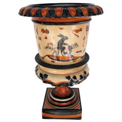 A Whimsical Continental Polychromed Porcelain Pedestal Cachepot