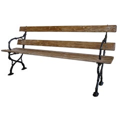 A Long & Well-Crafted French Art Nouveau Pine Garden Bench