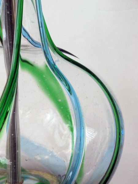 Mid-20th Century A Pair of Murano Art Glass Bottle-Form Blue & Green Swirl Lamps