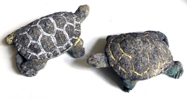 A Whimsical Pair of French 1940's Concrete Turtles