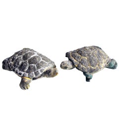 A Whimsical Pair of French 1940's Concrete Turtles