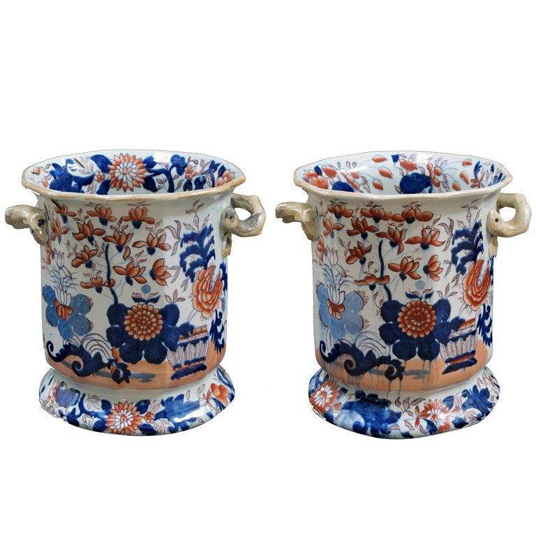 Good Pair of English Mason
s Ironstone Imari Style Wine Coolers