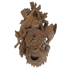 Antique A Well-Carved German Black Forest Hunting Trophy Clock