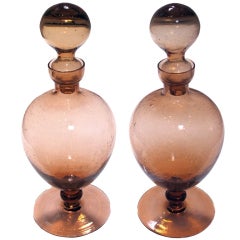 Striking Pair of American Hand-Blown Peach Colored Apothecary Jars