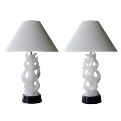 Finely Carved and Unusual Pair of Italian White Alabaster Lamps