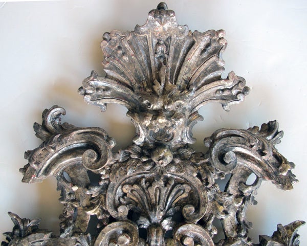Italian Exuberantly Carved Venetian Rococo Silver & Gold Giltwood Mirror