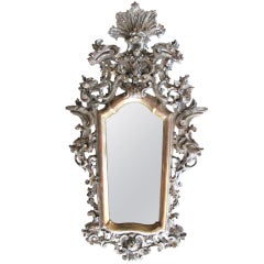 Exuberantly Carved Venetian Rococo Silver & Gold Giltwood Mirror