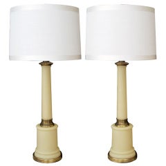 A Pair of American Satin Glass Columnar Lamps by Paul Hanson