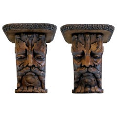A Well-Carved Pair of English Edwardian Mahogany Wall Brackets