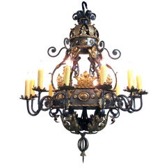 A Massive and Baronial Belgian Baroque Style Iron Chandelier