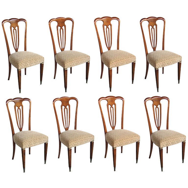 Stylish Set of 8 Italian Pear Wood Shield Back  Dining Chairs by Erno Fabry