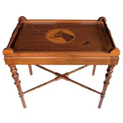 Vintage A Charming American Folk Art Mahogany Inlaid Tray on Stand