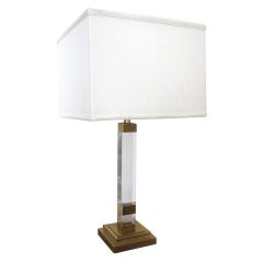 A Stylish French Quadrangular Lucite Lamp with Brass Fittings A Stylish French Quadrangular Lucite Lamp with Brass Fittings