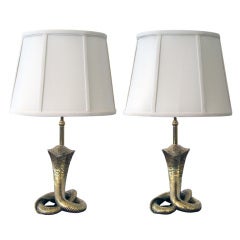 Exotic Pair of French Gilt-Bronze Lamps Depicting Hooded Cobras