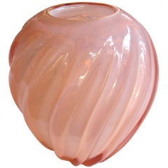 A Good Quality Murano Ovoid Ribbed Pink Vase by Seguso