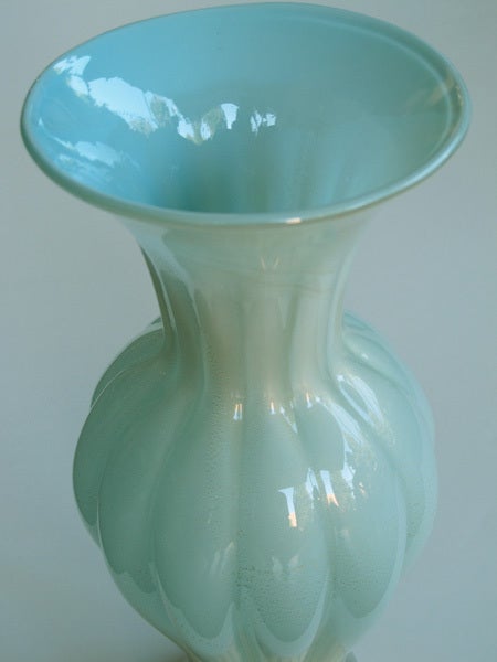 A Shapely Murano Aqua Art Glass Baluster-Form Lobed Vase