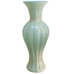 A Shapely Murano Aqua Art Glass Baluster-Form Lobed Vase
