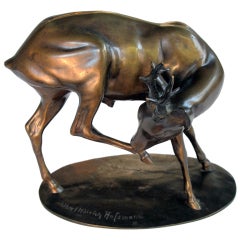 German Bronze Figure of a Standing Young Stag by Albert Hufsman