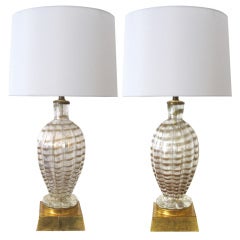 A Pair of Murano Clear Art Glass Lamps with Bronze Striping