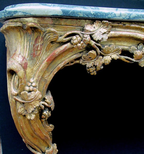 A Finely Carved French Regence Giltwood Console with Marble Top 2