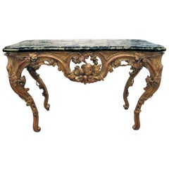 A Finely Carved Venetian Rococo Giltwood Console with Marble Top 7