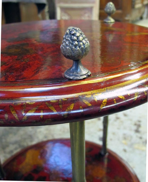 A French Crimson Chinoiserie Circular Table, Mounts by Bagues 1