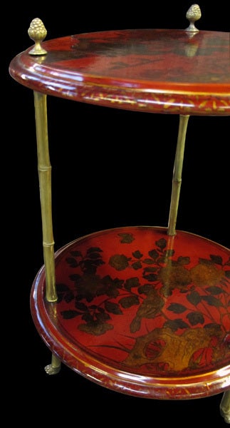 A French Crimson Chinoiserie Circular Table, Mounts by Bagues 2