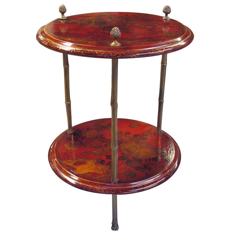 A French Crimson Chinoiserie Circular Table, Mounts by Bagues
