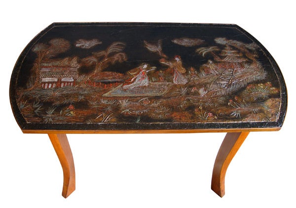 19th Century An Austrian Secessionist Walnut Center Table w/Chinoiserie Top
