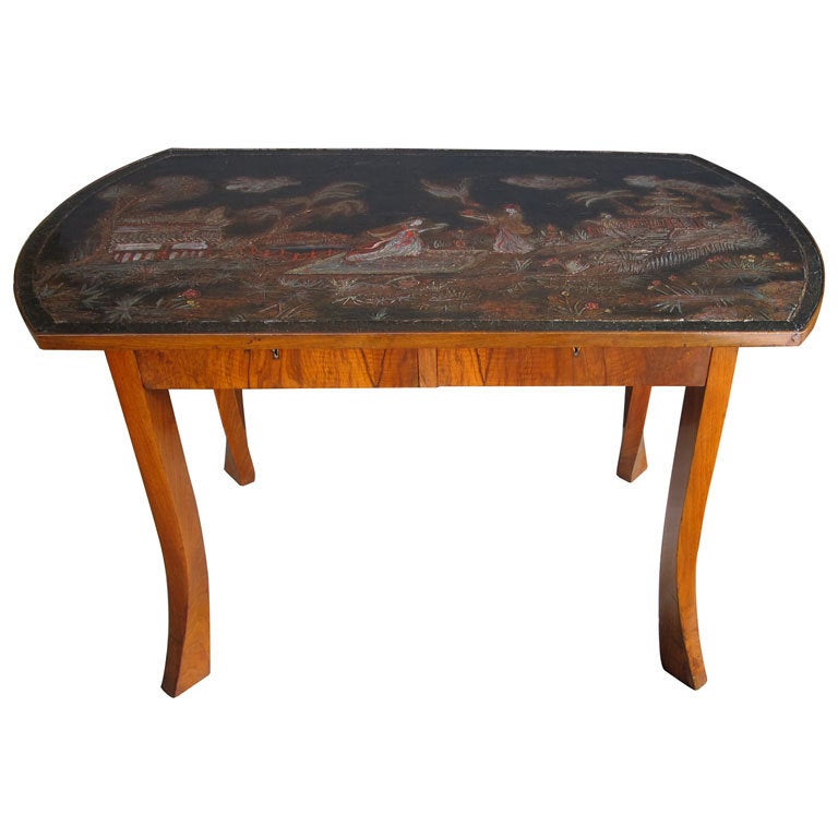 An Austrian Secessionist Walnut Center Table w/Chinoiserie Top