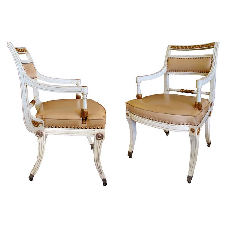 Stylish Pair of 1940's Hollywood Regency Painted Klismos Chairs For Sale