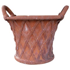 A Large-Scaled English Terracotta Basket Weave Garden Urn